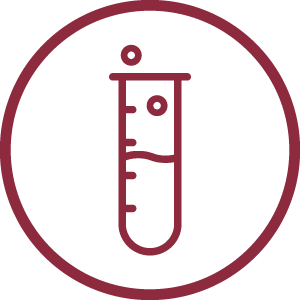 Icon of a chemial beaker within a circle.